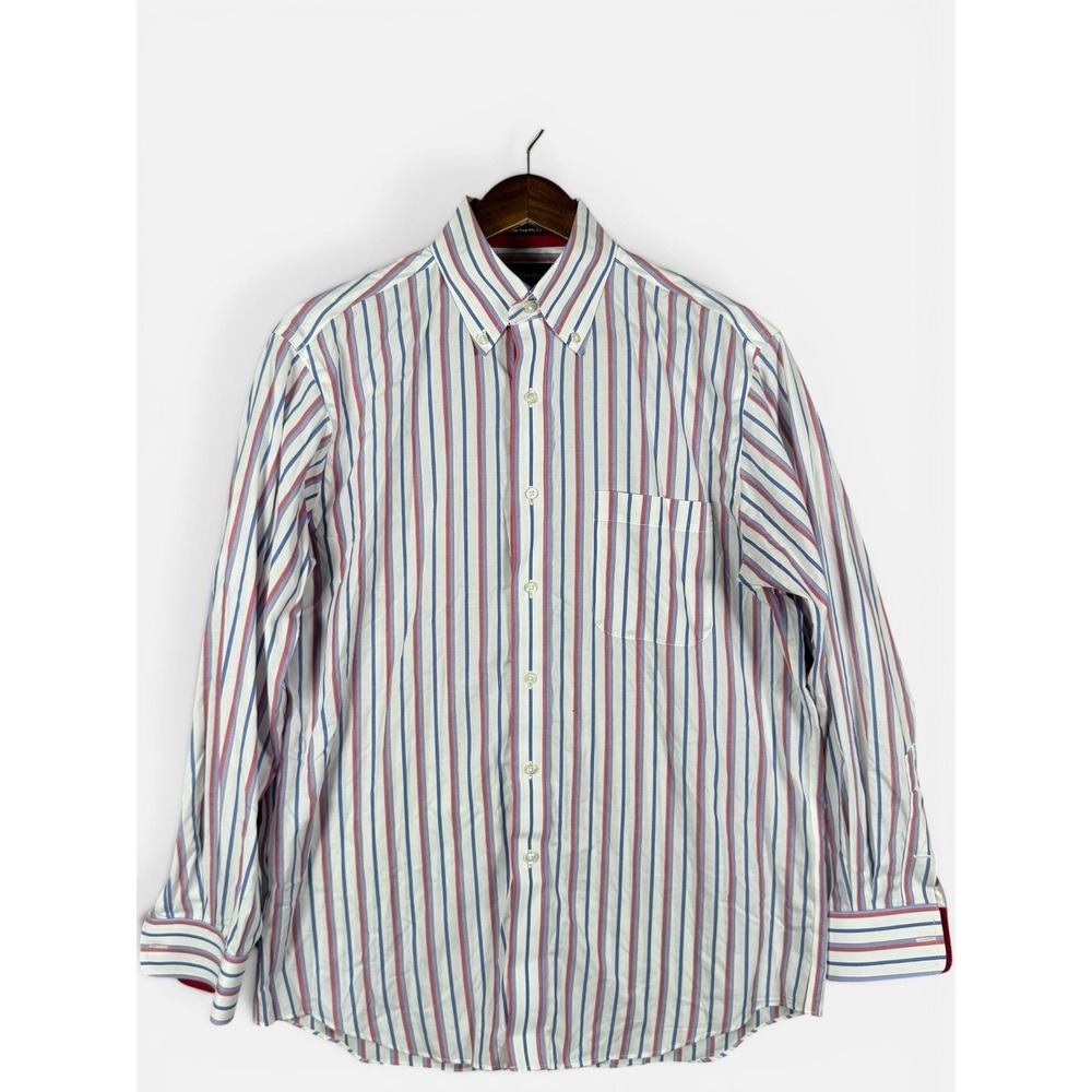 Paul‎ Fredrick Shirt Mens 15.5 32/33 Blue Red Stripe Button Down Long Sleeve